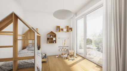 Modern children's room. Light wood kid´s room