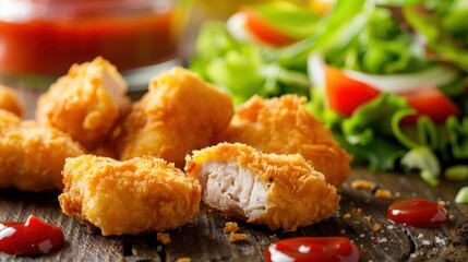 Crispy Chicken Nuggets with Fresh Salad Garnish