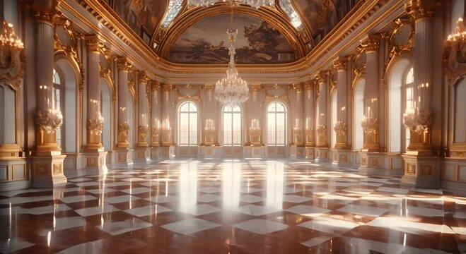 Grand Hall with Gold Trim and Checkered Marble Floor