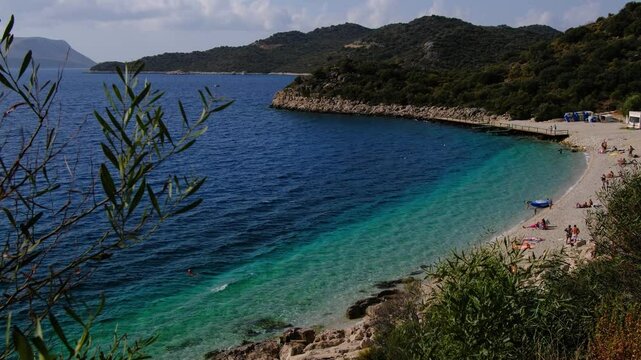 public beach in Kas harbor, end of tourist season in the Turkish Mediterranean resort