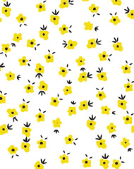 Beautiful vector seamless floral pattern with watercolor hand drawn gentle summer flowers. Stock illustration. Natural artwork.