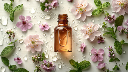Floral Arrangement with Essential Oil Bottle
