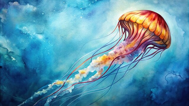 Medium shot of Jellyfish Pelagia noctiluca painted with watercolor