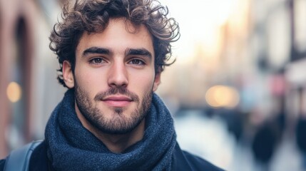 Fototapeta premium Young man with a scarf in the city