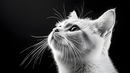 Detailed side view portrait highlighting the soft textured fur and cybernetic aesthetics of a shorthair cat perfect for use as a design element or background in various creative projects