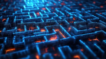 Obraz premium A complex digital maze made of binary code, Maze, technology, virtual world, data streams