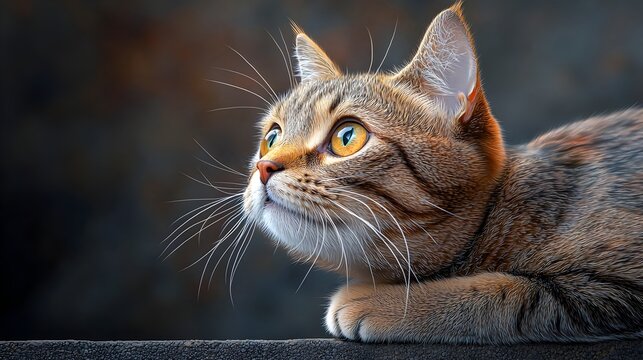 Detailed close up portrait of a calm elegant shorthair cat with intricate fur textures in a sci fi inspired tetradic color scheme perfect for design elements and backgrounds