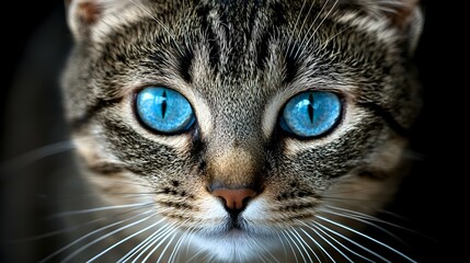 Captivating Portrait of a Shorthair Cat with Expressive Eyes Ideal for Adding Text on a Futuristic Tetradic Color Scheme Background