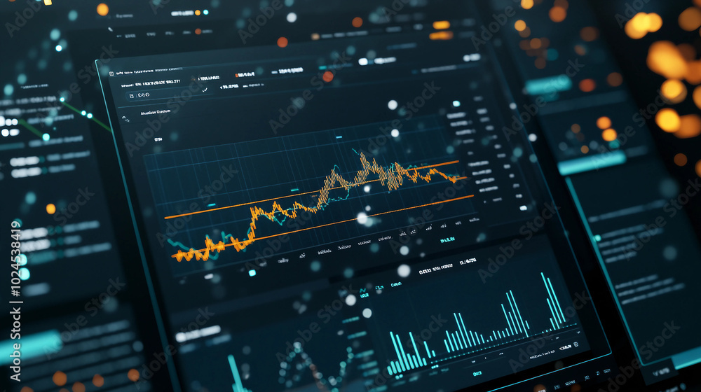 Poster analyzing data trends with advanced analytics tools on a modern dashboard
