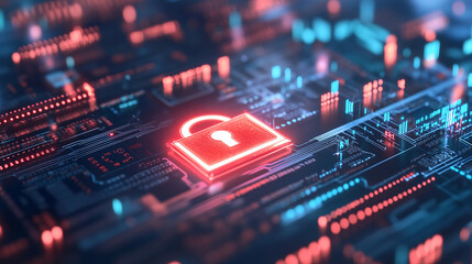 Obraz premium Exploring the Future of Cybersecurity with Advanced Lock Technology in Digital Environments