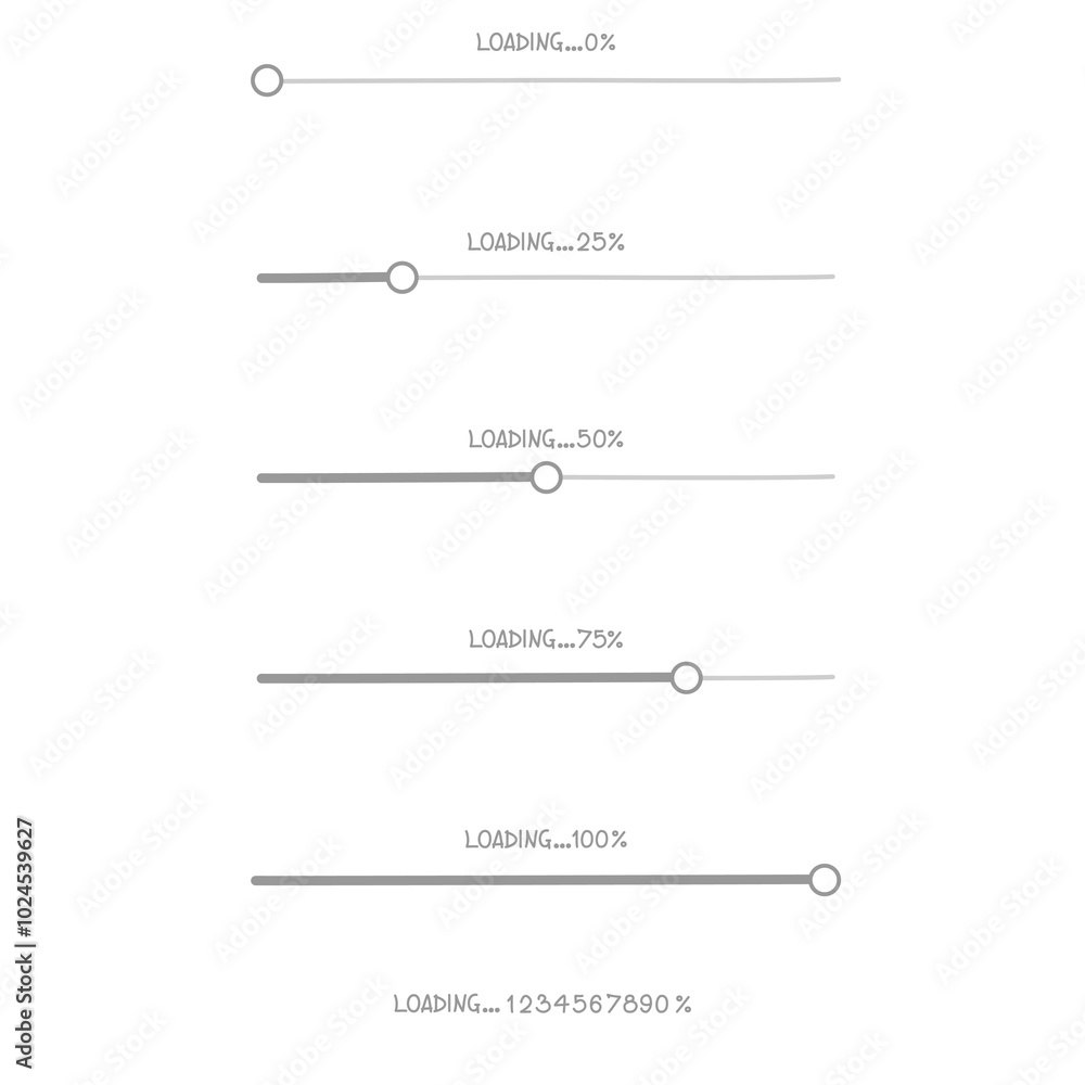 Poster collection set of cute doodle hand draw loading process progress counter bar computer battery, banne