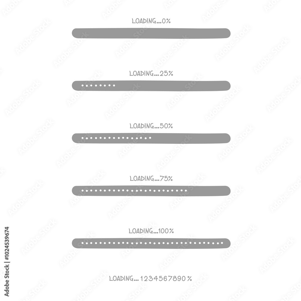 Poster collection set of cute doodle hand draw loading process progress counter bar computer battery, banne