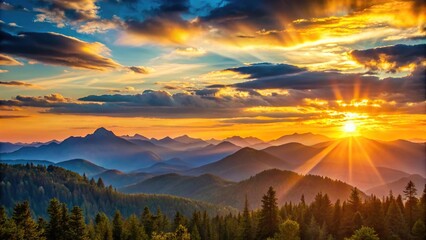 Fototapeta premium Medium shot of serene sunset scenery among mountains