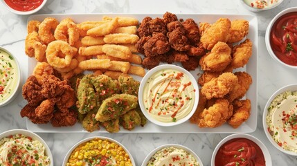 Delicious Platter of Varied Fried Foods and Dips