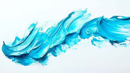 Blue marine element for the design, hand-drawn. A blue wave made with paint on a white background. The brush strokes are dense and bold