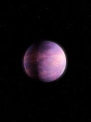 Fototapeta premium Alien purple planet in space with stars. Realistic extrasolar world with atmosphere. Exoplanet on a black background isolated.