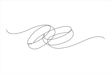 Continuous one line art drawing of pair of wedding rings in outline vector illustration