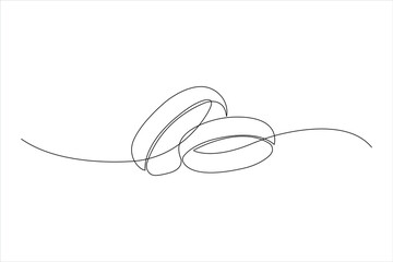 Obraz premium Continuous one line art drawing of pair of wedding rings in outline vector illustration