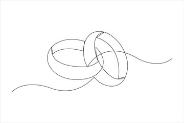 Obraz premium Continuous one line art drawing of pair of wedding rings in outline vector illustration