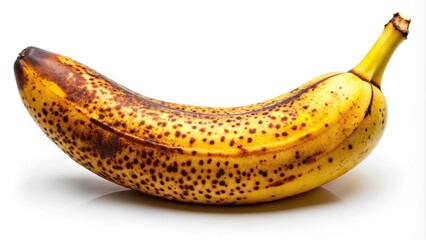 Medium shot ripe yellow banana with brown spots on white background perfect for smoothies and baking