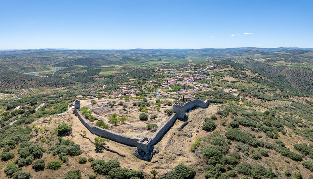 Aerial View of Numao Castle. Council of Vila Nova de Foz Coa. Portugal. Douro Region.