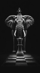 Noble elephant approaches chess piece on checkered board