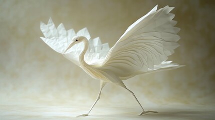 Traditional Japanese paper cut origami crane with fine folds and delicate details, paper cut crane, traditional Japanese craft