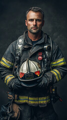 Naklejka premium Portrait of a Brave Firefighter in Gear