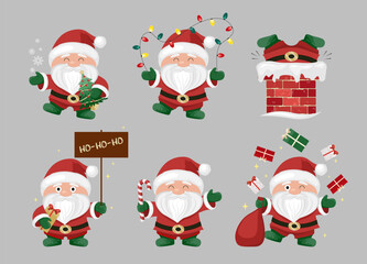 Cute funny Santa Claus character with Christmas elements