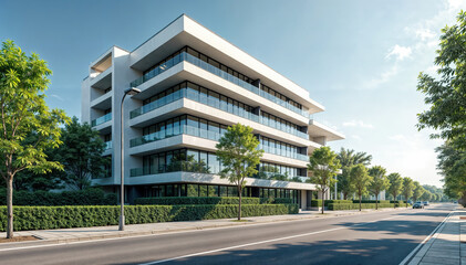Obraz premium Modern residential building with balconies on a sunny day