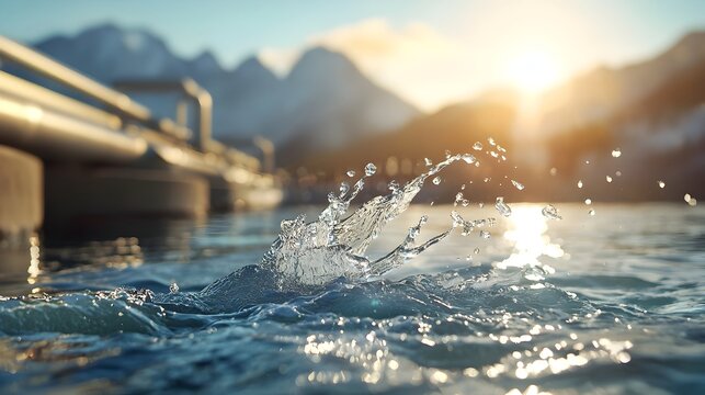 Hydroelectric power plant with crystal clear water flowing through its modern industrial infrastructure symbolizing the use of clean and renewable energy sources