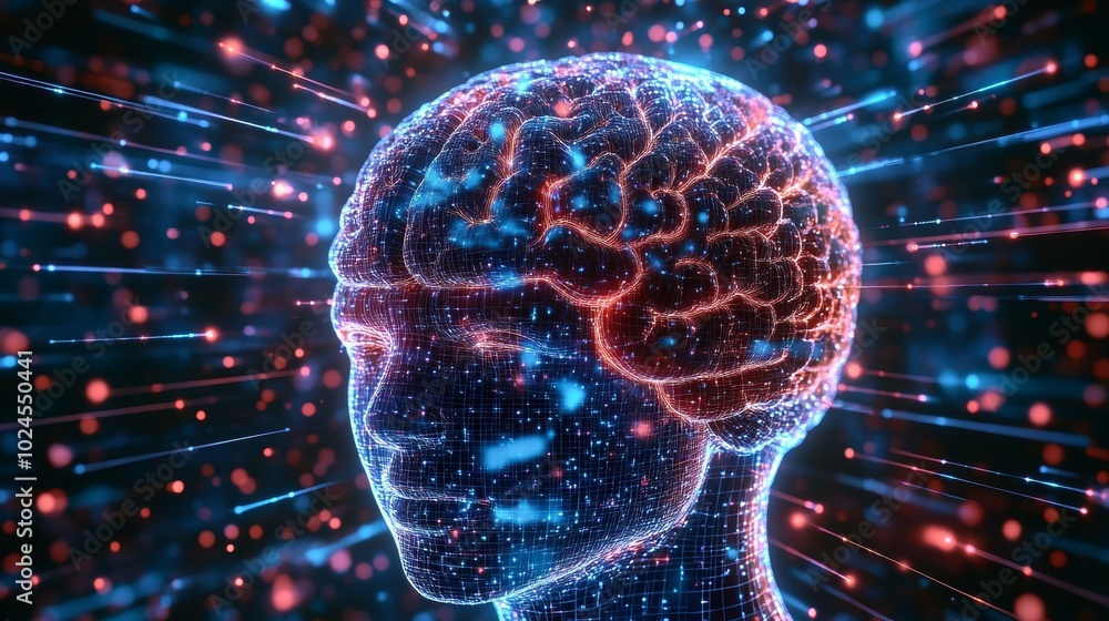 Aufkleber human brain artificial intelligence, digital visualization of thought process, neural network