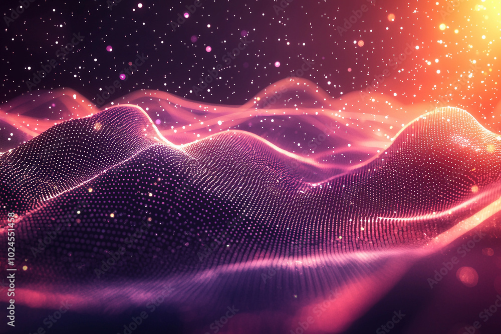 Poster abstract wave patterns illuminated by vibrant cosmic light