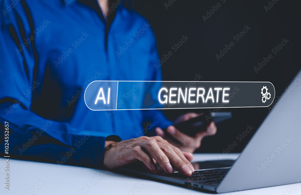 Poster ai, artificial intelligence technology concept. a person use ai generate for image generator, video 