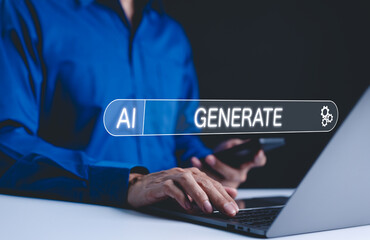 AI, Artificial intelligence technology concept. A person use AI Generate for Image Generator, Video Generator, Text Generator Web App or Online Tool, AI prompt, Chatbot assistant, Generative Art,