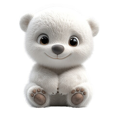 cute plush white polar bear sitting smiling transparent background