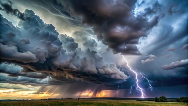 storm on distant horizon with dark clouds and lightning flashes