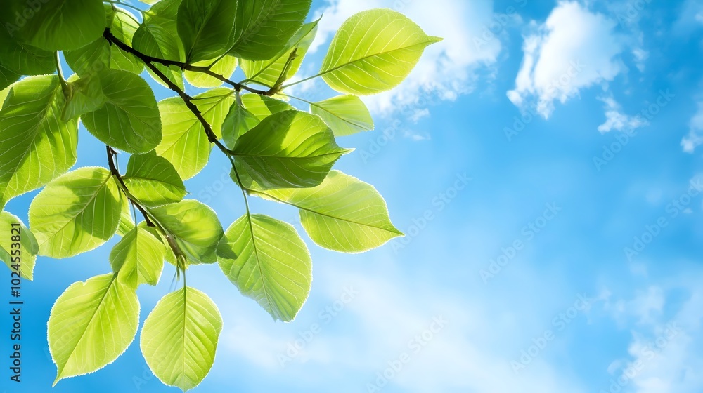 Poster vibrant green foliage set against a tranquil azure sky providing a peaceful and visually striking ba