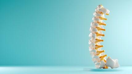 Minimalist and clean 3D model of the human spine on a simple blue background perfect for medical presentations educational anatomy studies