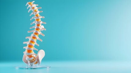 Anatomical Spine Model Mockup Displayed on a Blue Background Showcasing Human Anatomy in a Clear and Professional Way with a Cybernetic Tone and Triadic Color Scheme