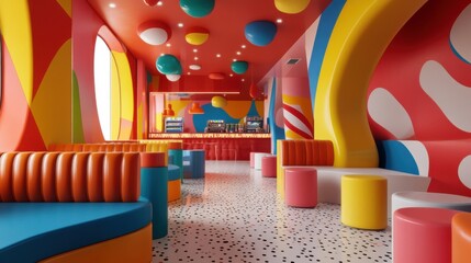Vibrant 1980s Inspired Interior with Neon Colors