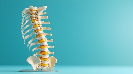 Naklejka premium Detailed Anatomical Spine Model Mockup Displayed on a Blue Background Ideal for Medical Educational and Research Purposes