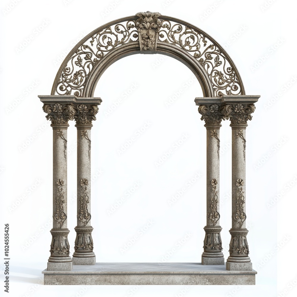 Poster ornate architectural archway with intricate designs and columns.