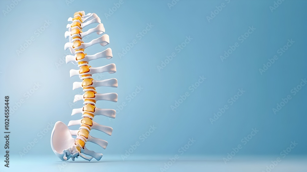 Poster detailed human spine mockup centered on a blue gradient background with anatomical precision in medi