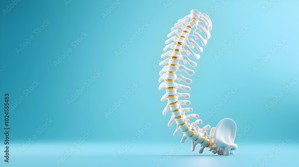 Poster detailed 3d rendering of a human spine mockup centered on a blue gradient background highlighting th