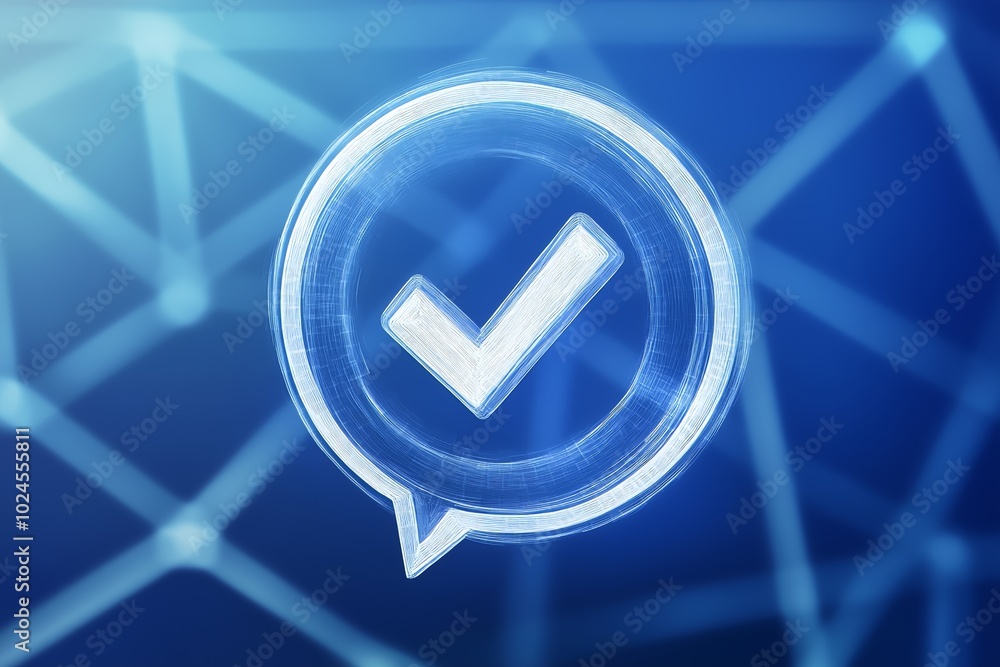 Poster digital icon of a chat bubble with a checkmark for read messages