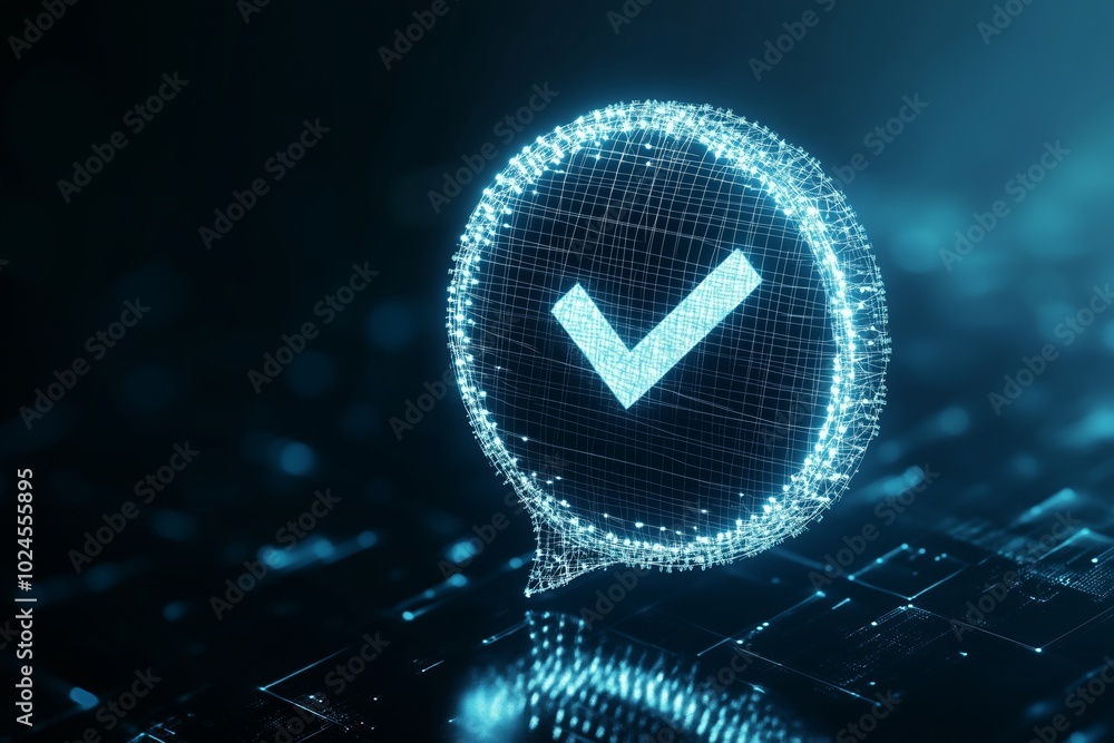 Poster digital icon of a chat bubble with a checkmark for read messages