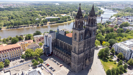 Fototapeta premium panorama of the town magdeburg in saxony-anhalt with the cathedral