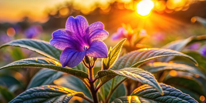 Strobilanthes callosa flower reflecting on the sunset