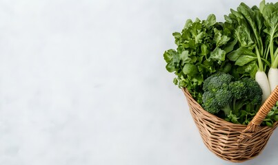 Naklejka premium Basket featuring a variety of green leafy vegetables, Generative AI